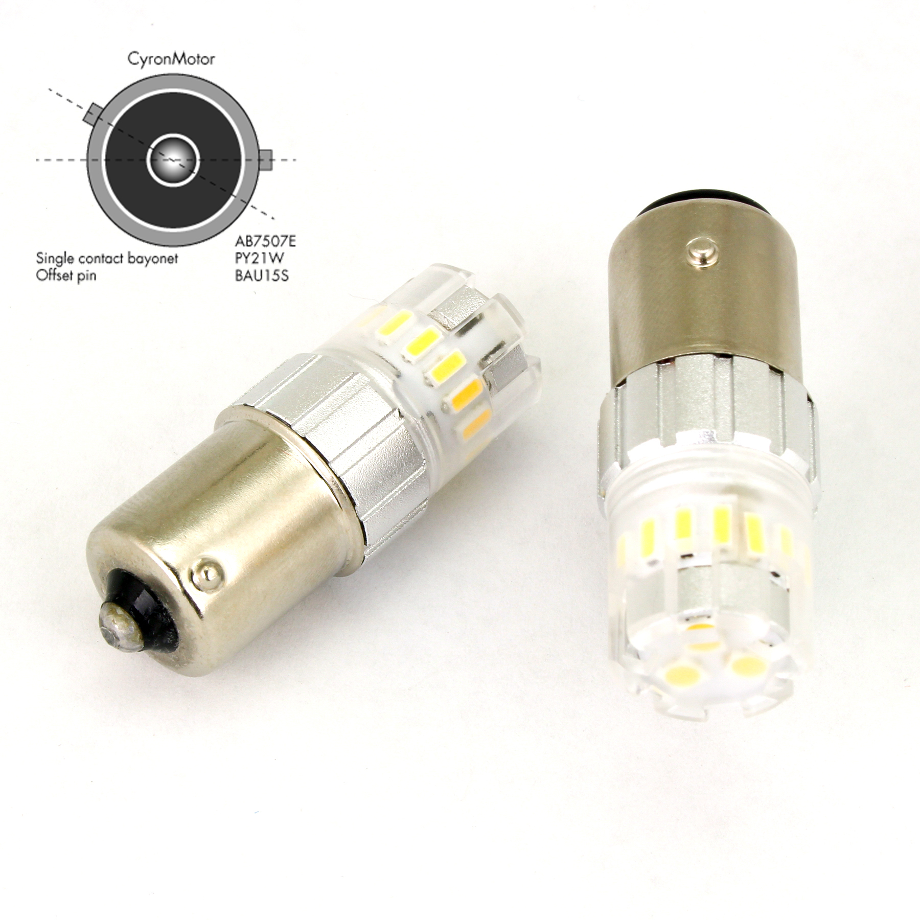 Py21w Led Bau15s Py21w Amber Pair Single Contact Offset Pin - CYRON