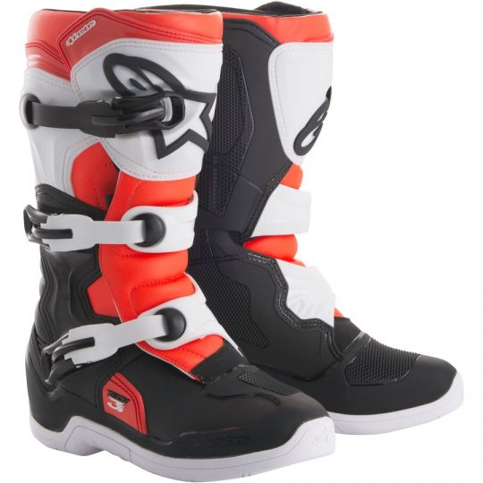 Alpinestars Black-White-Red-Fluorescent Tech 3S Kids MX Boot