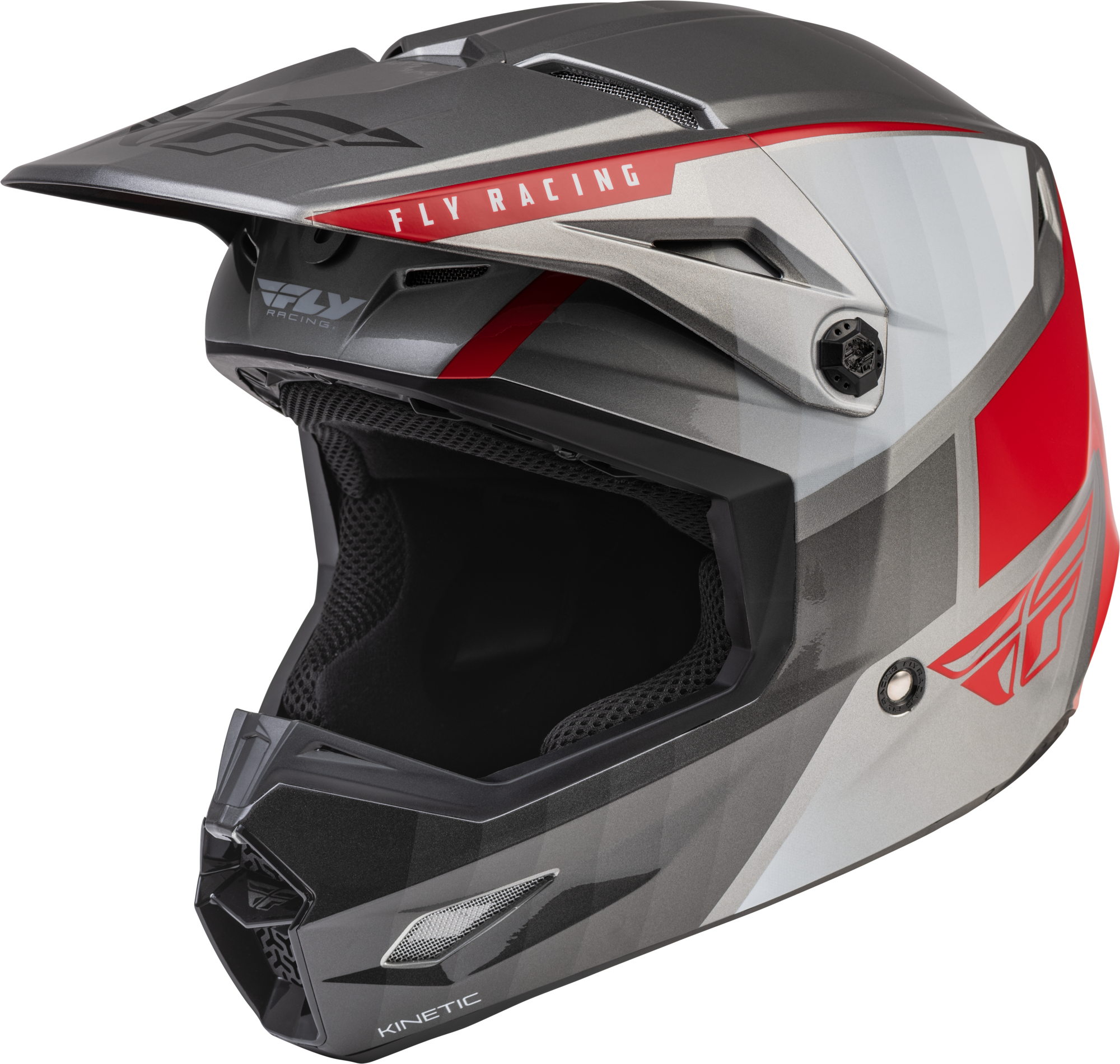 Main image of Fly Racing Youth Kinetic Drift Helmet (Charcoal/Light Grey/Red)